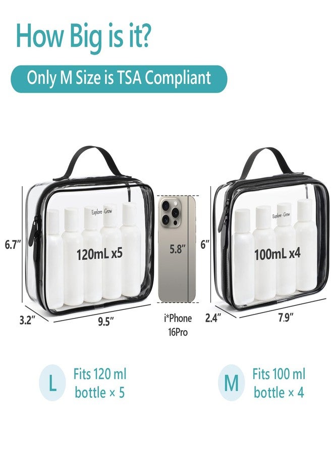 PACKISM Clear Makeup Bag - 2 Pack TSA Approved Toiletry Bag with Handle Large Opening, Clear Toiletry Bag Travel Bags for Toiletries, 1 Medium TSA Quart Carry-On & 1 Large for Checked Luggage, Black - Image 3